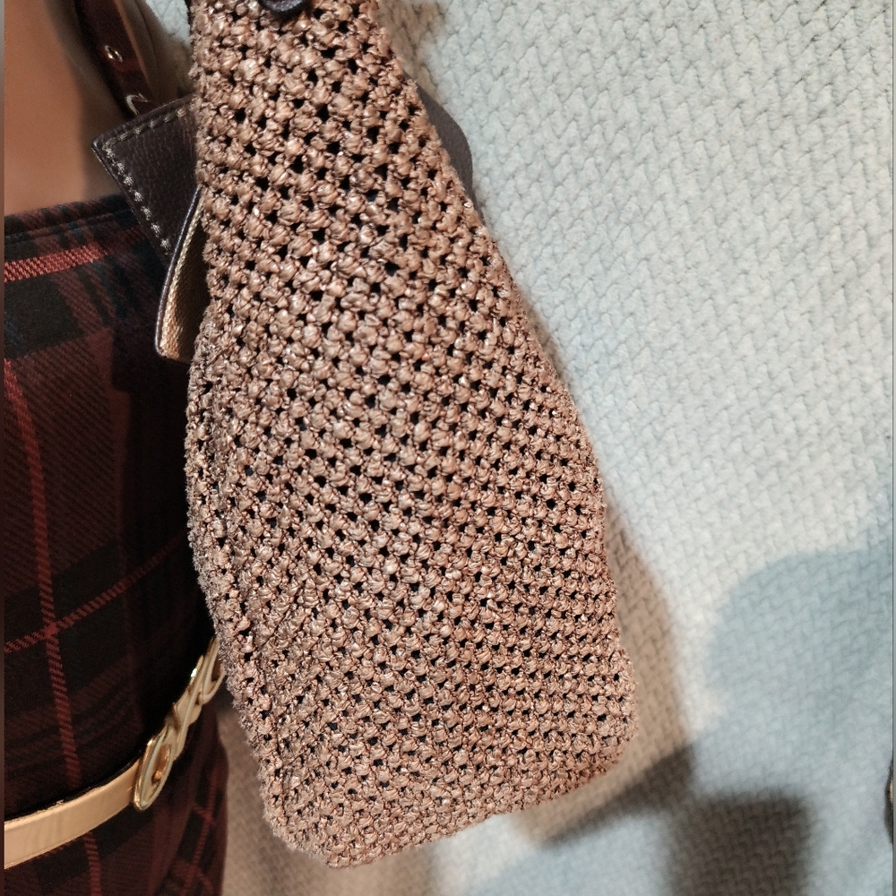 Plinio Visona Brown Straw Woven Shoulder Crossbody Bag. - Picture 7 of 16